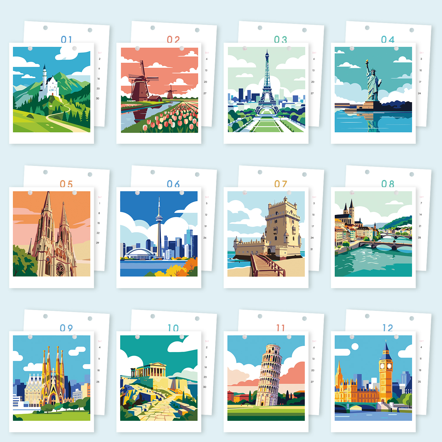 2027 Paint By Number Calendar - Famous Buildings - Image 2