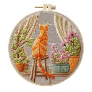 Cat At Window | Cross Stitching Embroidery Kits for Beginners (20cm with frame)