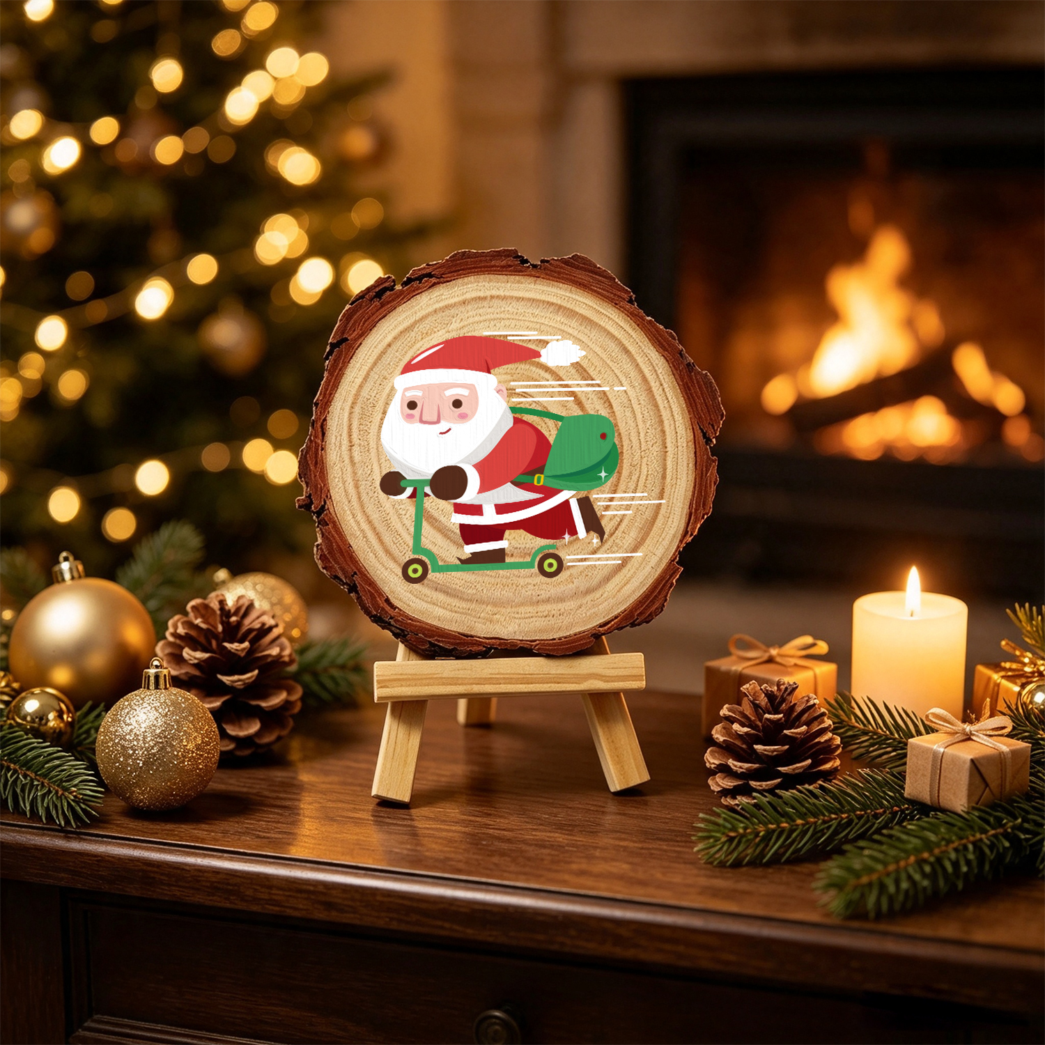 Santa On Scooter | DIY Wood Art Paint by Number Kit - Image 3