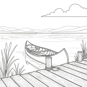 Canoe at Dock Coloring Page