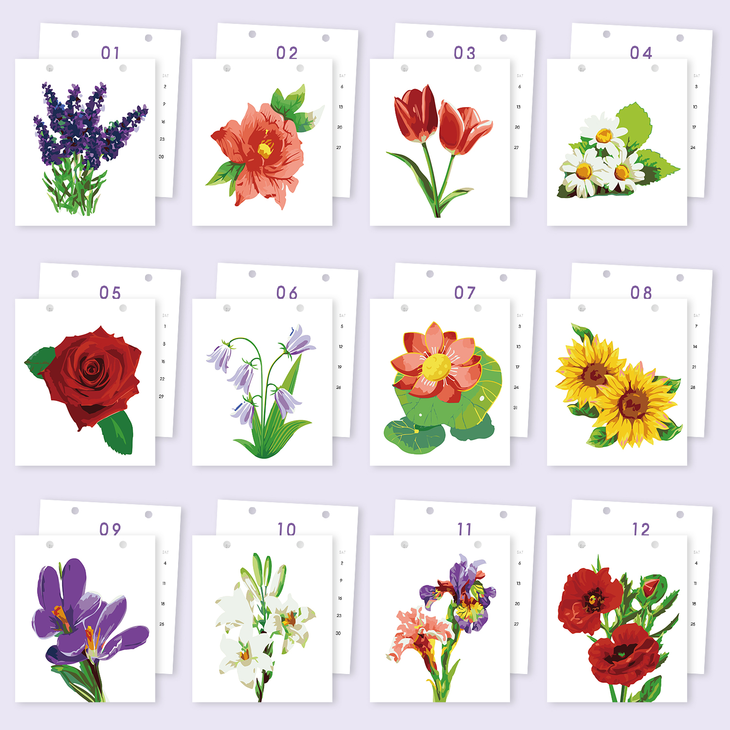 2027 Paint By Number Calendar – Flowers