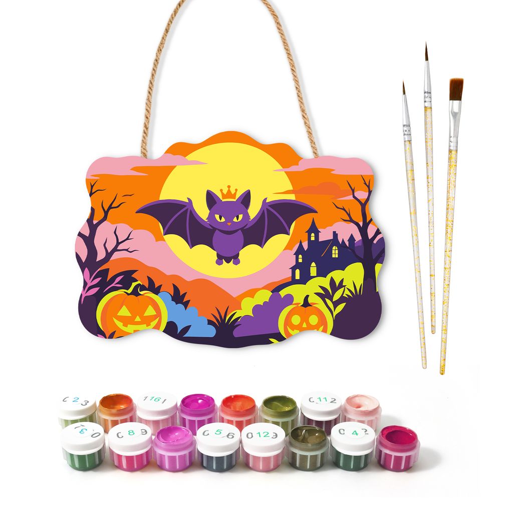 Bat Wooden Halloween Sign Paint by Number