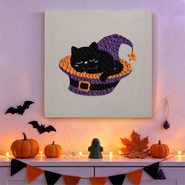 Cat In Hat Halloween Punch Needle Kit