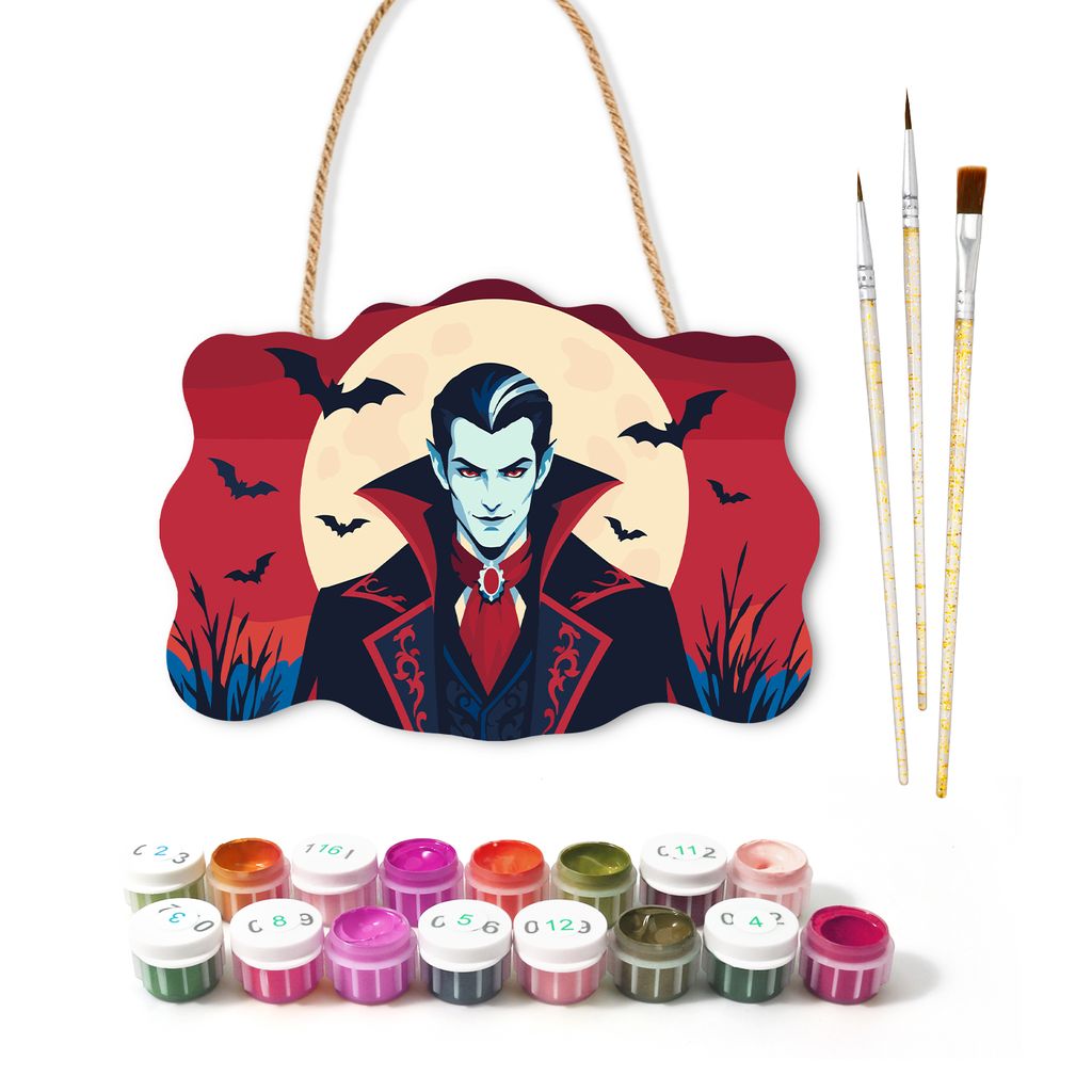Dracula Wooden Halloween Sign Paint by Number