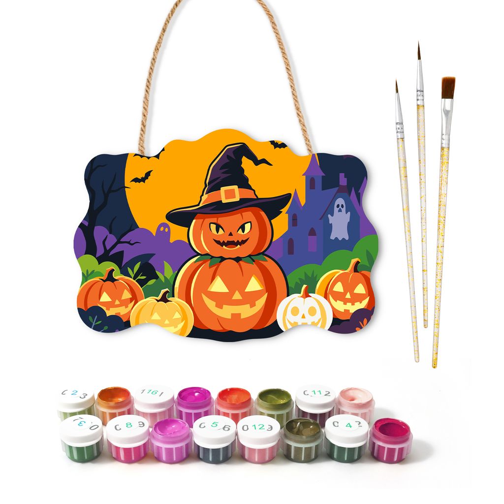 Lantern Witch Wooden Halloween Sign Paint by Number
