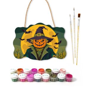 Scarecrow Wooden Halloween Sign Paint by Number