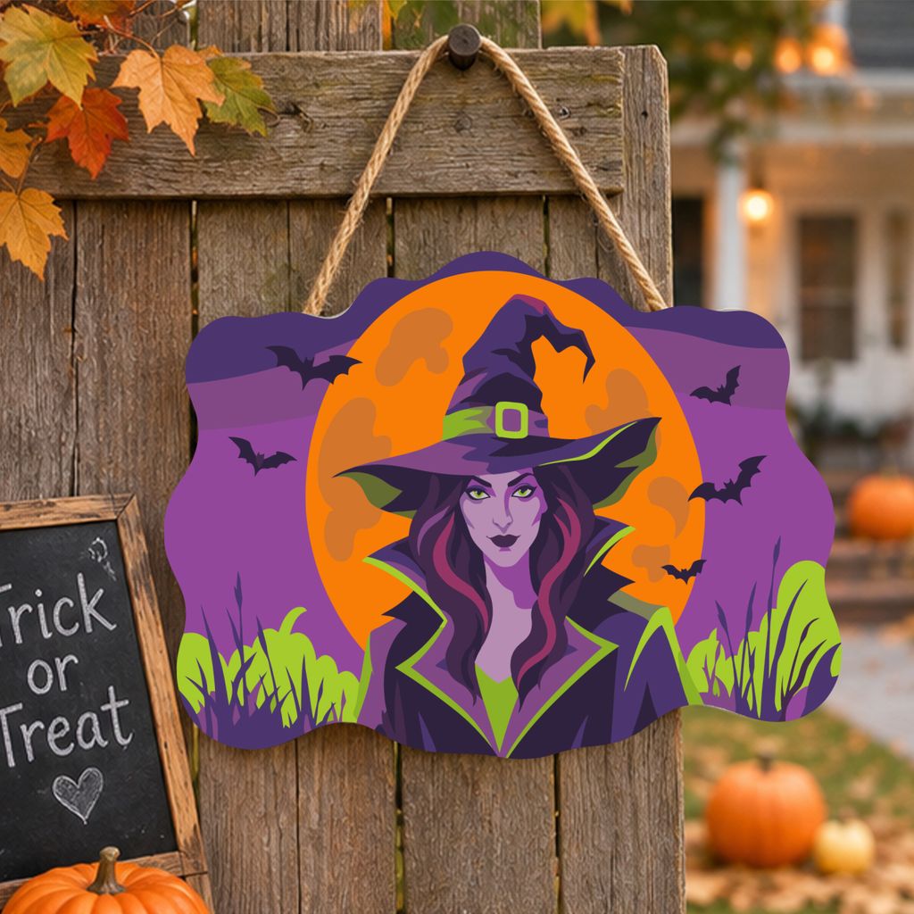 Witch Wooden Halloween Sign Paint by Number