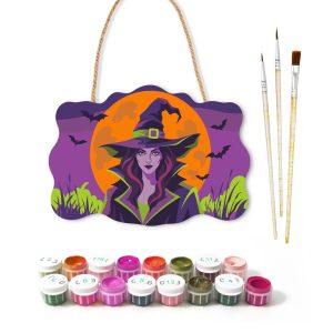 Witch Wooden Halloween Sign Paint by Number