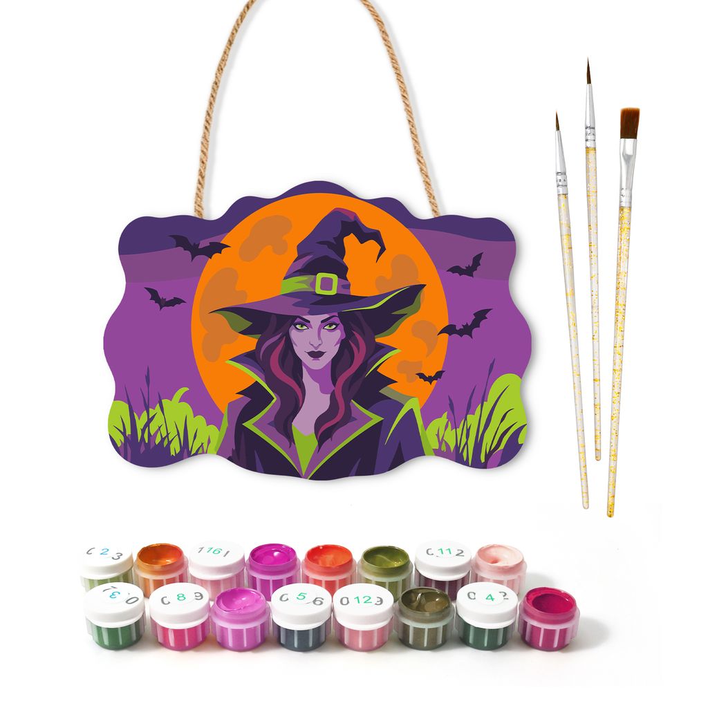 Witch Wooden Halloween Sign Paint by Number