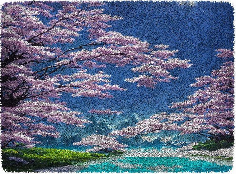 Cherry Blossom Scenery Rug Making Latch Hooking Kit