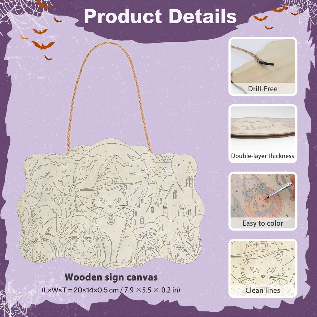 Wooden Halloween Sign Paint by Number