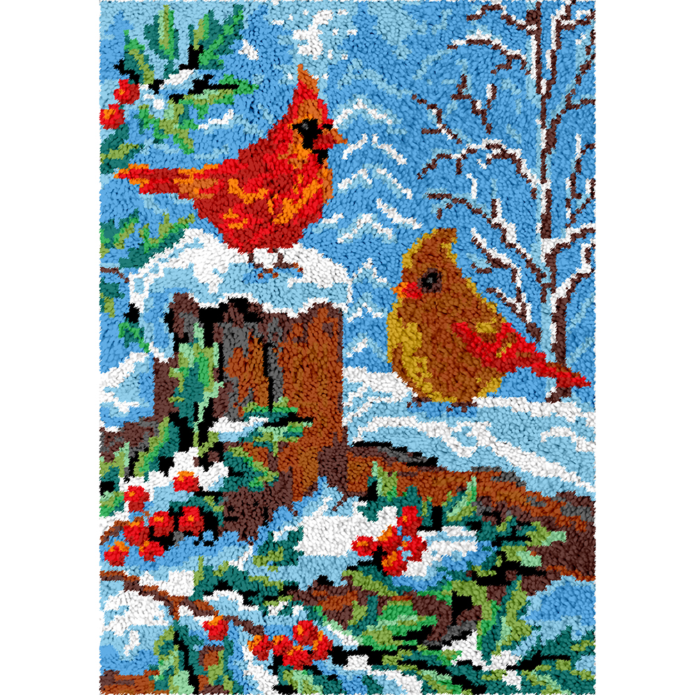 Cardinals with Berries Rug Making Latch Hooking Kit
