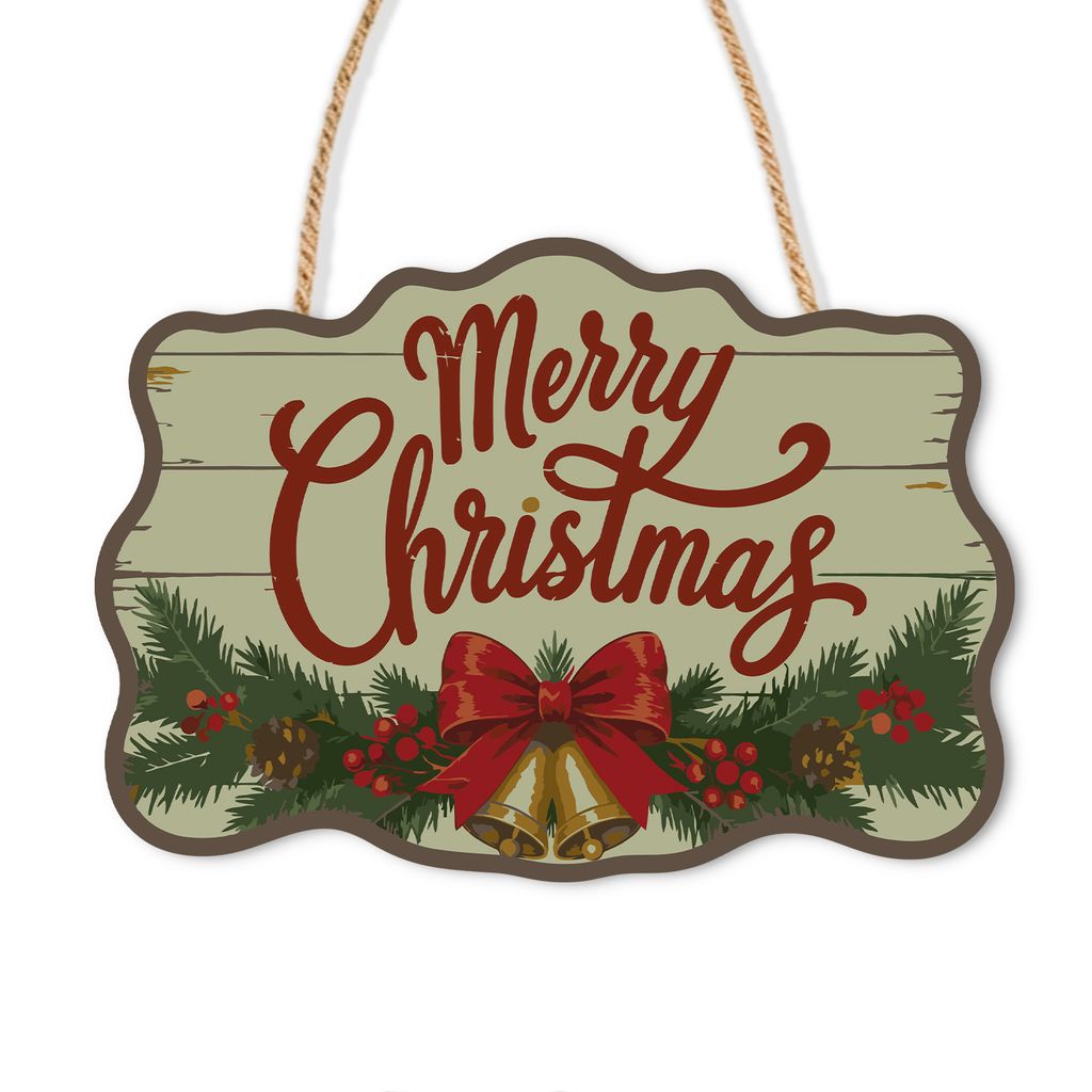 Wooden Christmas Paint by Number Sign Merry Christmas Bell