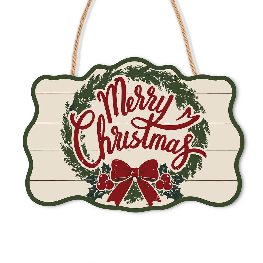 Wooden Christmas Paint by Number Sign Merry Christmas Wreath