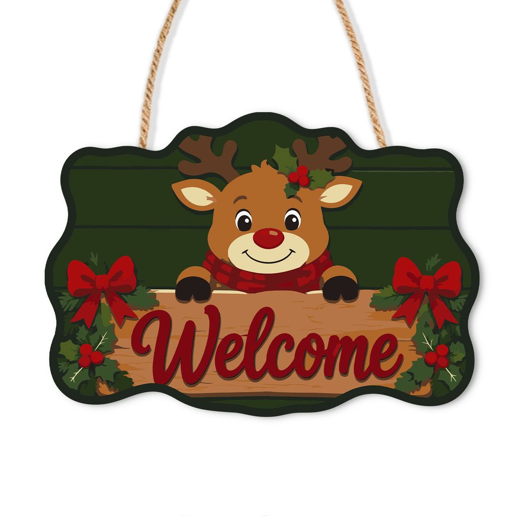 Wooden Christmas Paint by Number Sign Welcome Reindeer