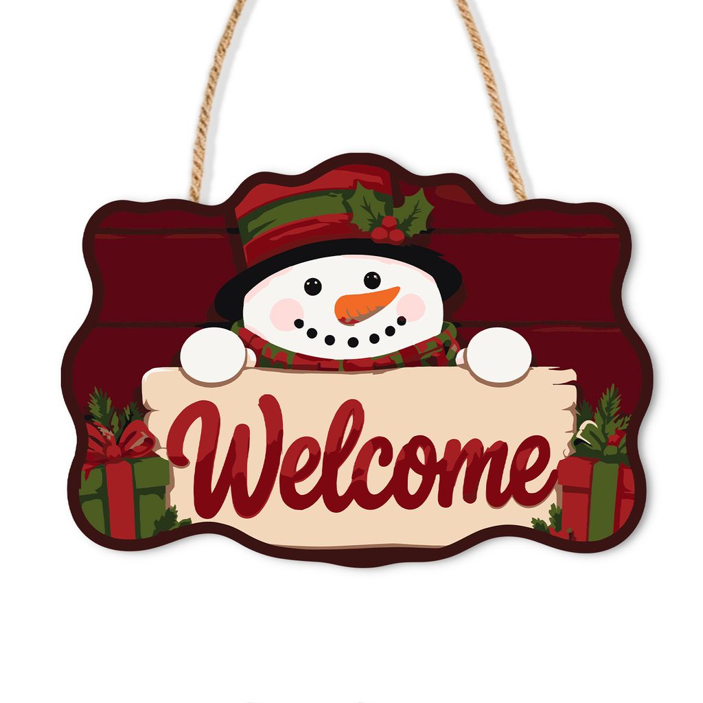 Wooden Christmas Paint by Number Sign Welcome Snowman with Presents