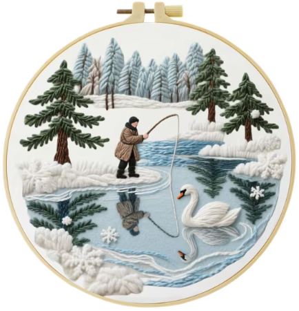 Winter Ice Fishing Embroidery Kit