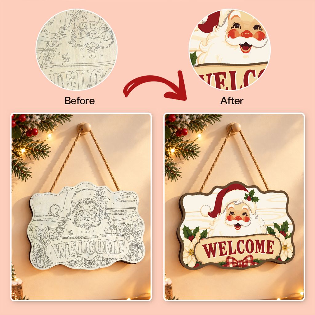 Wooden Christmas Paint by Number Sign | Welcome Home - Image 3