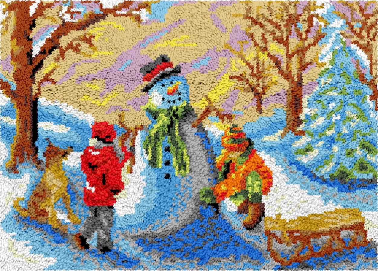 Building Snowman Rug Making Latch Hooking Kit
