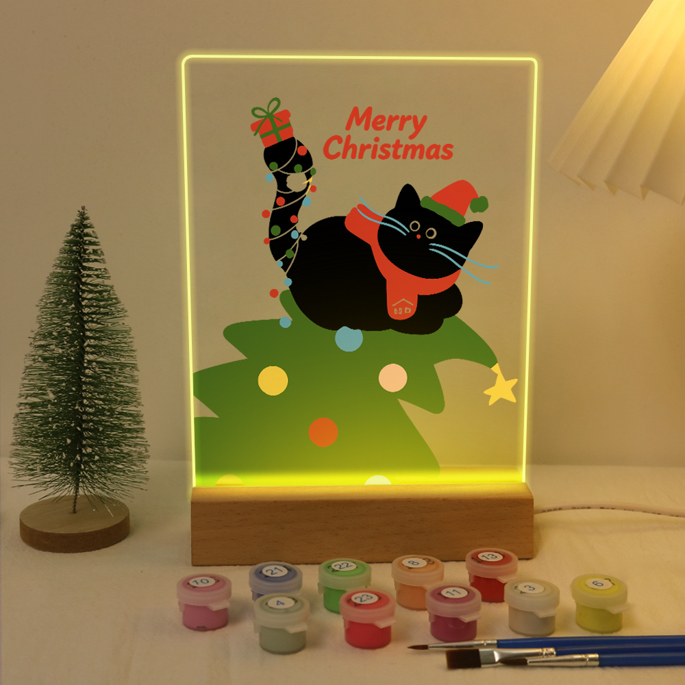 LED Light Paint By Number Cat Top of Tree