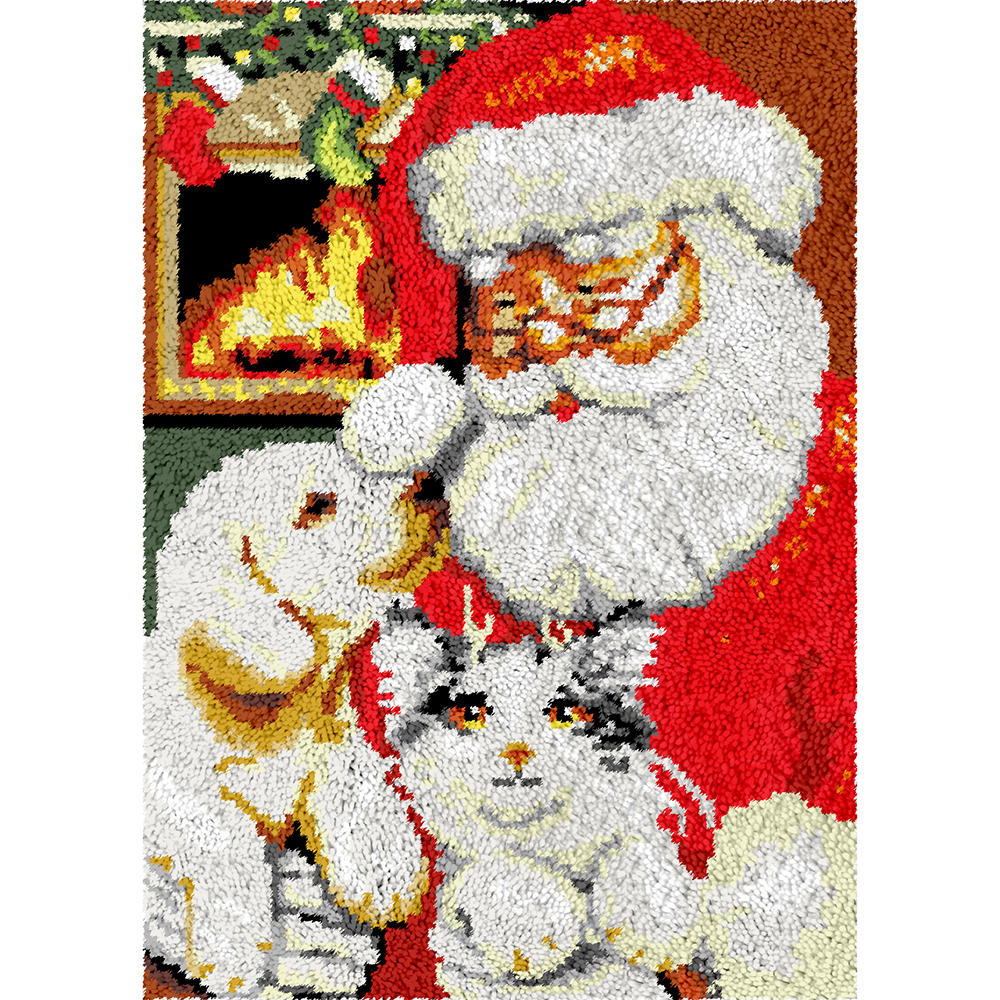 Santa With Pets Rug Making Latch Hooking Kit