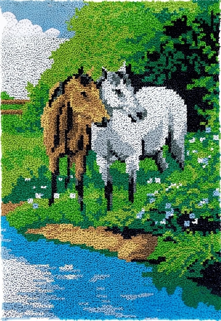 Two Horse Lake Rug Making Latch Hooking Kit